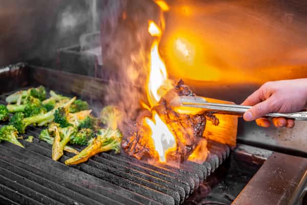 flame grilled steak and broccoli
