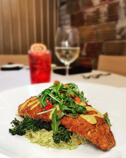 Didn’t get to visit us during #dineoutboston ? One of our specials was so tasty, we decided to bring it back for a limited time!! 

Crispy Flounder - orzo salad, roasted vegetables, cherry pepper aioli