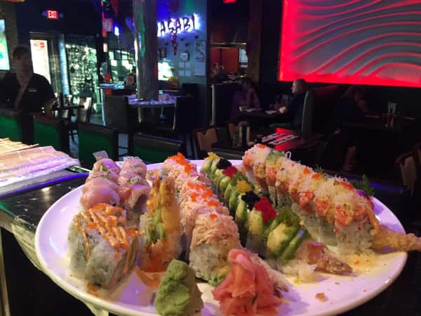 platter of sushi rolls