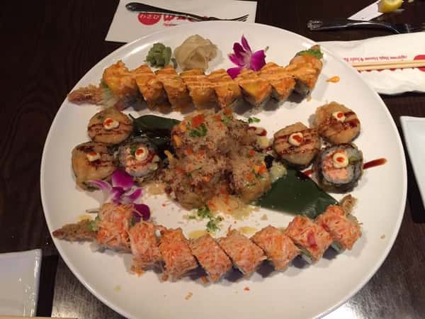 close up of a platter with special rolls