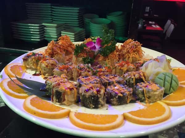 Platter of sushi rolls