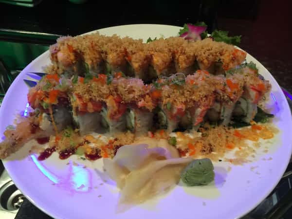 sushi covered in spicy mayo