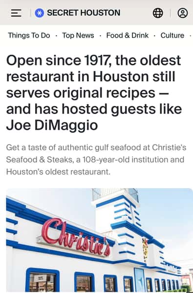 Christie's Seafood Restaurant Building Secret Houston