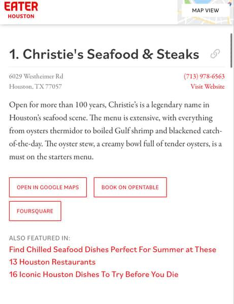 Christie's Seafood Ranked One