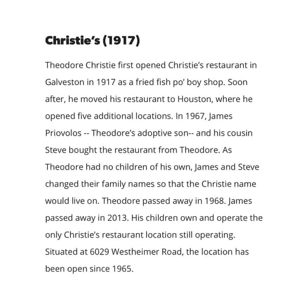 Christie's Houston's Oldest Restaurant Since 1917