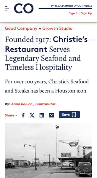 Photo of Christie's Seafood Restaurant in Houston, Texas in the 40's