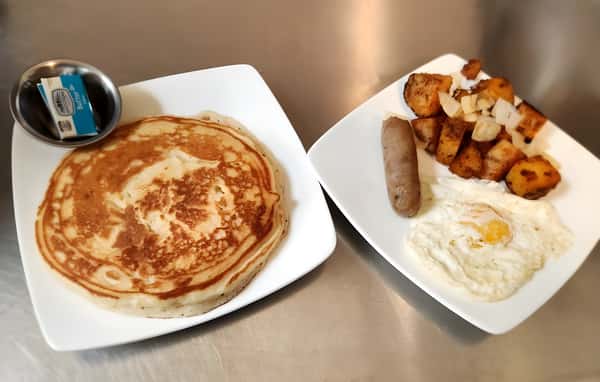 Pancakes with egg and sausage