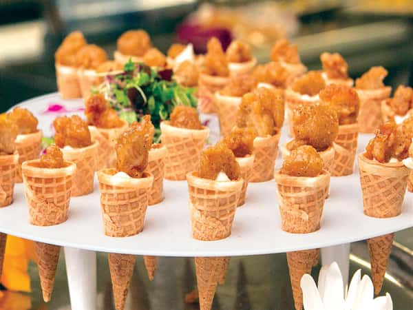 fried chicken inside waffle cones
