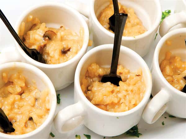 mushroom risotto in mini mugs