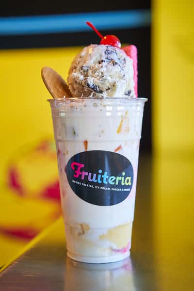 Angel cup = Your choice of ice cream, your choice of 3 fruits, topped with another scoop of your choice of ice cream, drizzeled with our sweet cream and sprinkled with granola and shredded coconut and of course a cherry on top :)