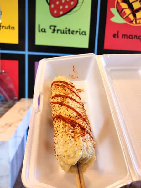 Can you tell our Corn on the Cob is very popular? Here is one with our house made Elote Crema, tajin and our sweet and sour sauce.