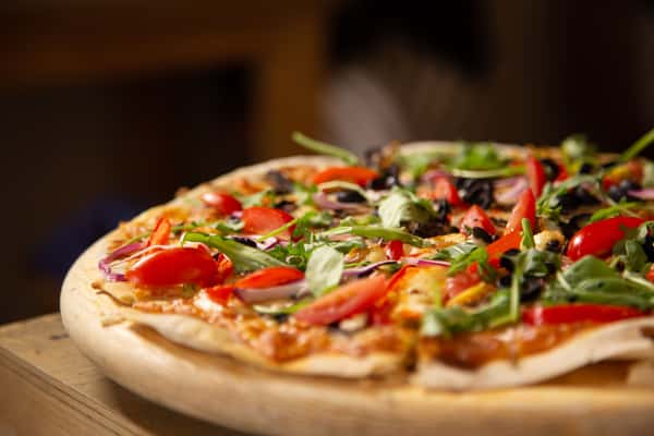close up of vegetable pizza