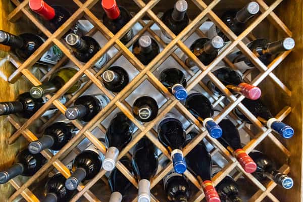 close up of shelf of wine