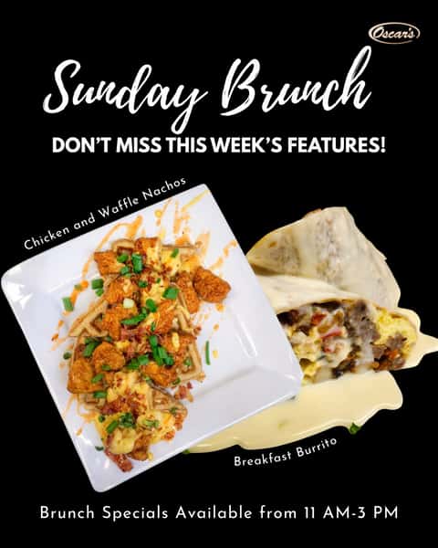 Brunch at Oscar’s!?! 🥂 🥓
Join us from 11 AM–3 PM and dig into this week’s specials
🧇Chicken & Waffle Nachos
🌯 Breakfast Burrito
Come hungry — you won’t want to miss these!
*Menu subject to change
#svillesc #svilleeats #chseatslocal #svillelocal #summervillesc