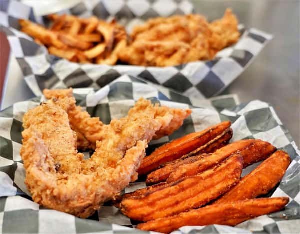 fried catfish with sweet potato fries