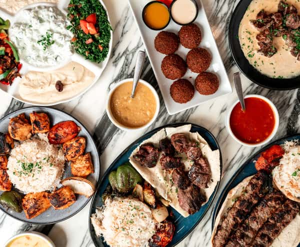 multi platters of Mediterranean food