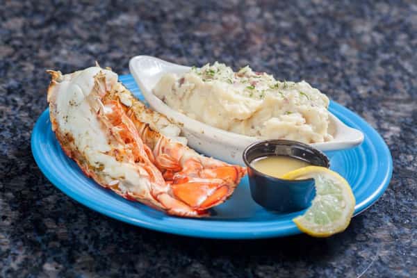 Lobster tail with mashed potatoes and butter with lemon