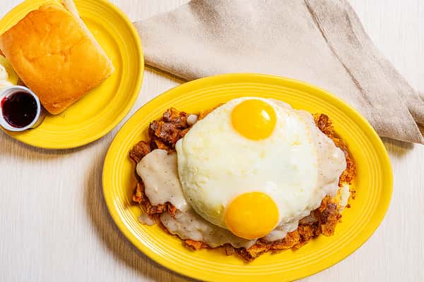 Fried egg with bread and cheese
