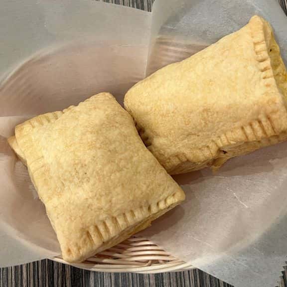 Savory patties, wrapped in buttery, flaky homemade pastry shells.  Beef or Chicken