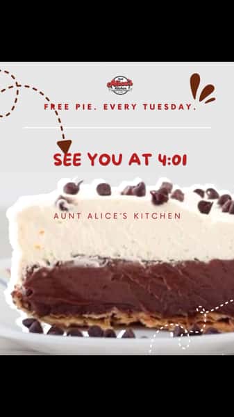 Free pie tonight at 4. One slice of homemade pie with any dine-in meal. Every Tuesday and Saturday.
See you at 4:01.

Hashtags: #FreePie #LongmontCO #LongmontEats #HomemadePie