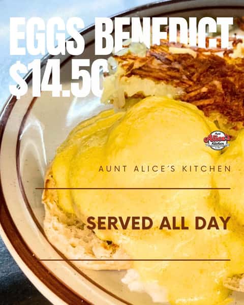 The Eggs Benedict is $14.50: two poached eggs, Canadian bacon, English muffin, hollandaise, and hashbrowns. On the menu from open until we close.

Breakfast served all day. Every day.

*Hashtags:* #EggsBenedict #LongmontCO #BreakfastLongmont #AllDayBreakfast #ColoradoFoodie #longmonteats