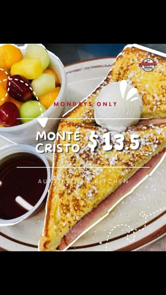 The Monte Cristo is one of the most distinctive plates on the menu, and it’s a Monday special, about $13.50. French toast-style sandwich, ham inside, dusted with powdered sugar, whipped cream on top, fruit cup and syrup on the side.
Sweet and savory in the same bite.
Walk in. Monday hours 5:30AM–8PM.
Hashtags: #MonteCristo #LongmontCO #BreakfastLongmont #MondaySpecial #ColoradoFoodie