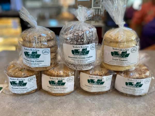 7 packages of different cookies offered at Yoder's Kitchen
