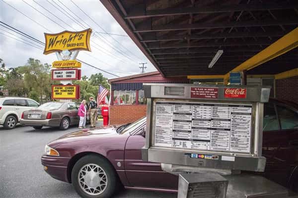 Outdoor shot of the menu of Wright's Dairy Rite