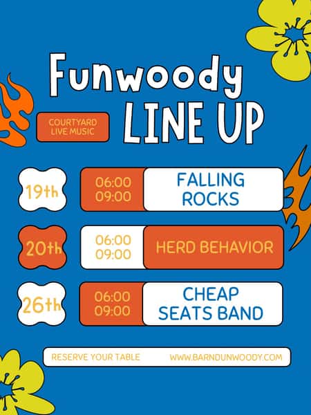 🎤Make it a live music weekend🎶

Tonight 6/19 AFTER THE MATCH @fallingrocksbandatl LIVE ON THE COURTYARD STAGE 6-9! 

TOMORROW 6/20: @herdbehaviorband BACK TO JAM!

NEXT FRIDAY6/26: Cheap Seats (Limited Reservations left!) 

📲Head to barndunwoody.com/reservations to save your courtyard seat!

#funwoody #dunwoody #livemusic