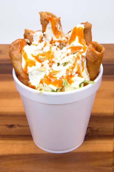 Grilled chicken flautas, comes with lettuce, ranch, endiablado sauce