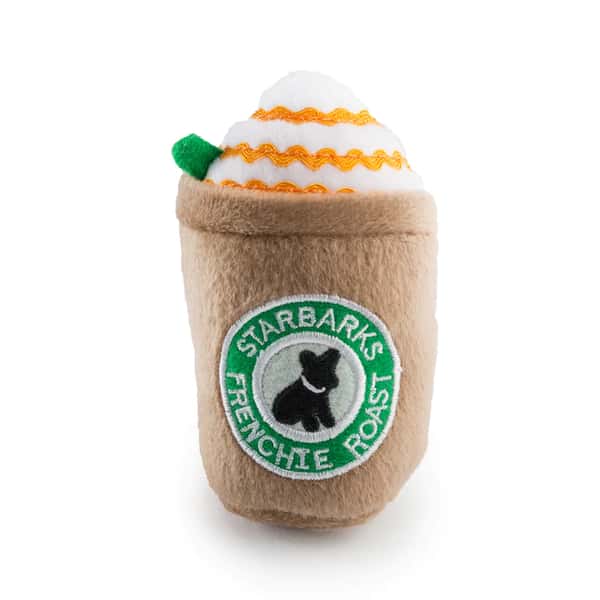 Starbarks Frenchie Roast Plush Toy with straw Size: Small