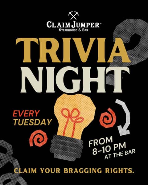 🧠 Think you've got the answers? Grab your crew and join us for Trivia Night at Claim Jumper San Diego Harbor! 🍻🏆