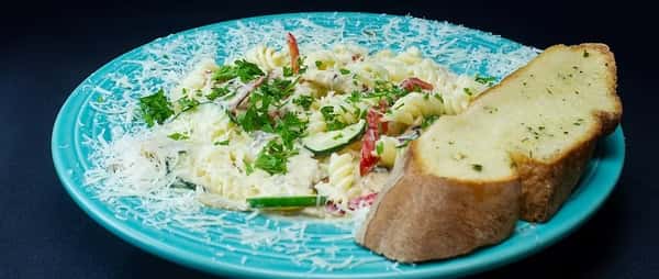 pasta with slice of bread