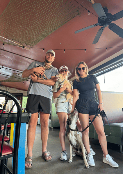 Customers and their pups at our dog friendly patio