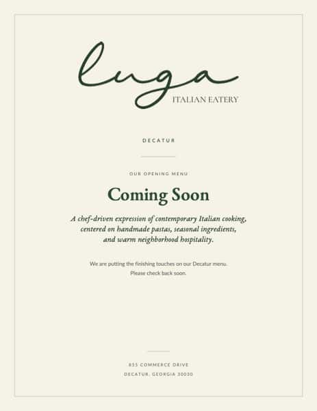 Coming Soon Menu
