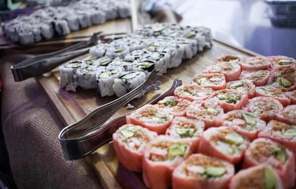 sushi rolls on a platter