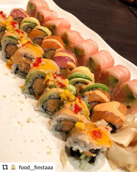 Sushi rolls on a platter