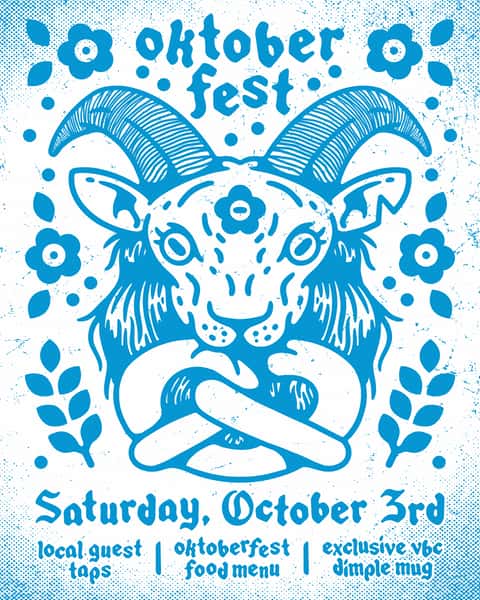 🥨 OKTOBERFEST 🥨

💙 Saturday, October 3rd (All Day)
🤍 PA Local Guest Taps
💙 Oktoberfest-Themed Food Menu
🤍 Exclusive VBC Dimple Mug + Tshirt

Come hang with us on Saturday, October 3rd for a little Oktoberfest shindig filled with Chef Dev doin’ some serious slingin’ of his special oktoberfest food menu, good vibes + some especially killer guest taps from local brewery buddies (announced soon)

Save The Date! ✌️

@dancinggnome
@laverybrewingco
@riversidebrewingco
@cinderlandsbeer
@mortalskey
