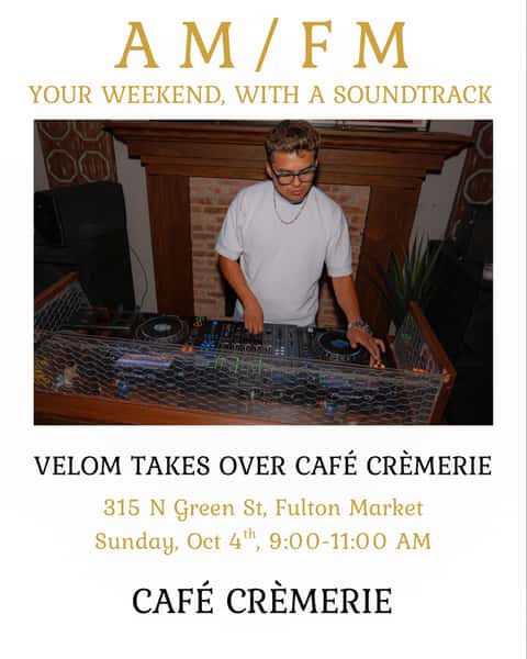 🎧☀️ SUNDAY MORNING, BUT MAKE IT A VIBE.
Your Sunday plans just got a little louder. DJ VELOM is back at Café Crèmerie Fulton Market for another AM/FM morning session. 🎶
Come grab your coffee, pastry, something sweet, or yes… even an Espresso Martini because Sunday Funday starts whenever we say it does. 😉🍸
☕ Lattes + coffee
🥐 Fresh pastries
🍸 Espresso Martinis
🍦 Something sweet
🎧 Live DJ set by VELOM
📅 Sunday, October 4
⏰ 9–11 AM
📍 Café Crèmerie — Fulton Market
315 N Green St.
Bring your friends, grab a table, and let VELOM handle the soundtrack. 🎶
AM/FM — your Sunday morning, with a soundtrack.
See you at Fulton. ♥️
#CaféCrèmerie #AMFM #VELOM #FultonMarket #ChicagoDJ