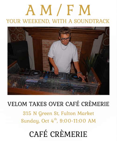 🎧☀️ SUNDAY MORNING, BUT MAKE IT A VIBE.
Your Sunday plans just got a little louder. DJ VELOM is back at Café Crèmerie Fulton Market for another AM/FM morning session. 🎶
Come grab your coffee, pastry, something sweet, or yes… even an Espresso Martini because Sunday Funday starts whenever we say it does. 😉🍸
☕ Lattes + coffee
🥐 Fresh pastries
🍸 Espresso Martinis
🍦 Something sweet
🎧 Live DJ set by VELOM
📅 Sunday, October 4
⏰ 9–11 AM
📍 Café Crèmerie — Fulton Market
315 N Green St.
Bring your friends, grab a table, and let VELOM handle the soundtrack. 🎶
AM/FM — your Sunday morning, with a soundtrack.
See you at Fulton. ♥️
#CaféCrèmerie #AMFM #VELOM #FultonMarket #ChicagoDJ