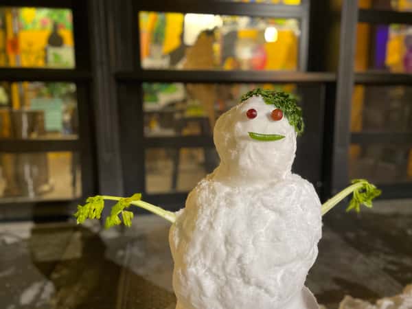 snowman outside the patio of Lost & Found OTR, the best bar in OTR