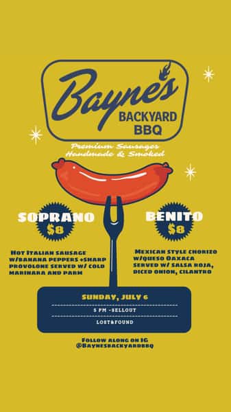 Baynes BBQ at Lost & Found, Sunday July 6, 2025