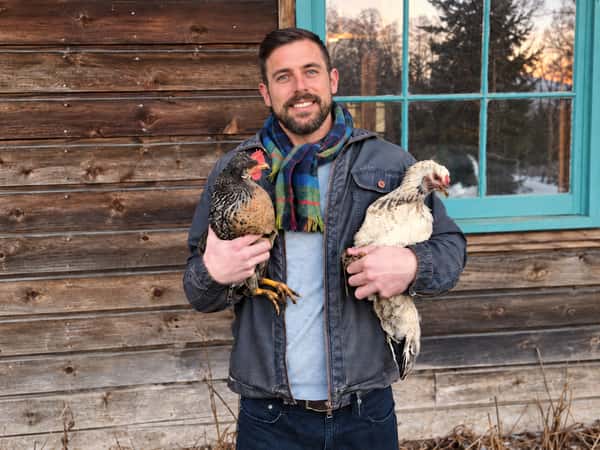 Chef Charlie holding hens