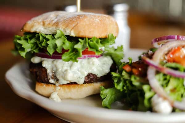 Blackened Blue Cheese Burger with a Whale Salad