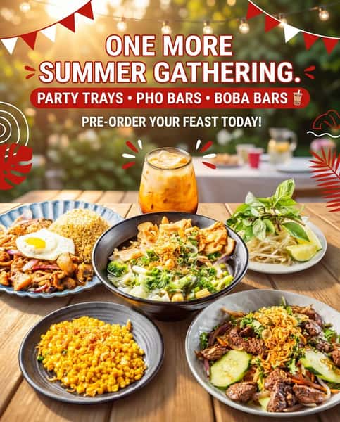 Summer's not over yet ☀️🎉
One more backyard party. One more office lunch. One more reason to let Pho A'mie handle the food.
From Pho Bars and Party Trays to Garlic Noodles, Spring Rolls, and Boba, we've got your gathering covered. 🍜🥗🥤
Visit our website to book your catering today.