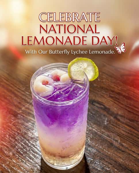 National Lemonade Day calls for something refreshing 🍋🦋 Celebrate with our Butterfly Lychee Lemonade and pair it with your favorite pho for the perfect meal. 🥤🍜