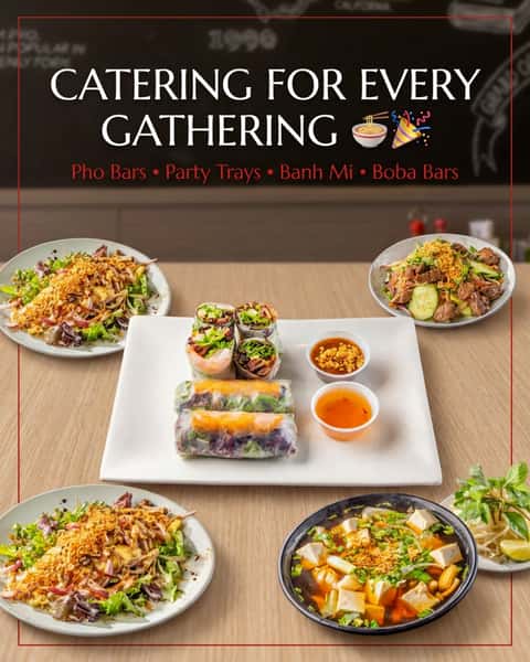 Big gathering? Small celebration? Office crew? We've got the food covered. 🍜🎉

From interactive Pho Bars and shareable Party Trays to fresh Banh Mi and fun Boba Bars, Pho A'mie catering brings plenty to the table. 🥢🧋❤️

Plan your next gathering with Pho A'mie catering. ✨