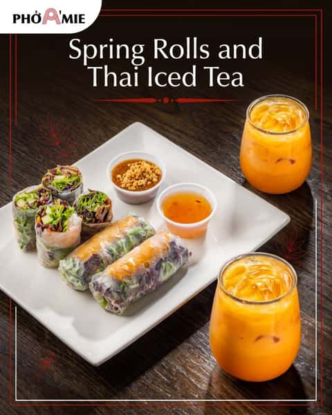 The duo we didn't know we needed. 👀🥢🧋

Fresh Spring Rolls + a cold Thai Iced Tea = a very solid Pho A'mie move. ✨

Grab your favorites and make it a combo kind of day. ❤️
www.phoamie.com