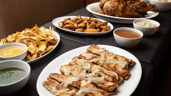 Combo #8 "Super Tropical" Roasted Pork Leg "Pernil" & Grilled Chicken Churrasco