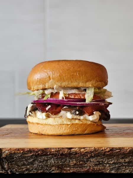 Salmon Bacon Cheeseburger